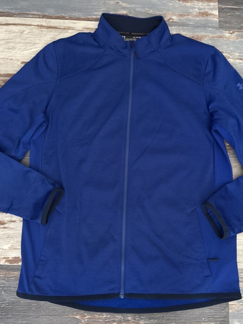 Under Armour Jacket Mens XL Blue Fitted Full Zip Fleece Cold Gear Reactor Gym